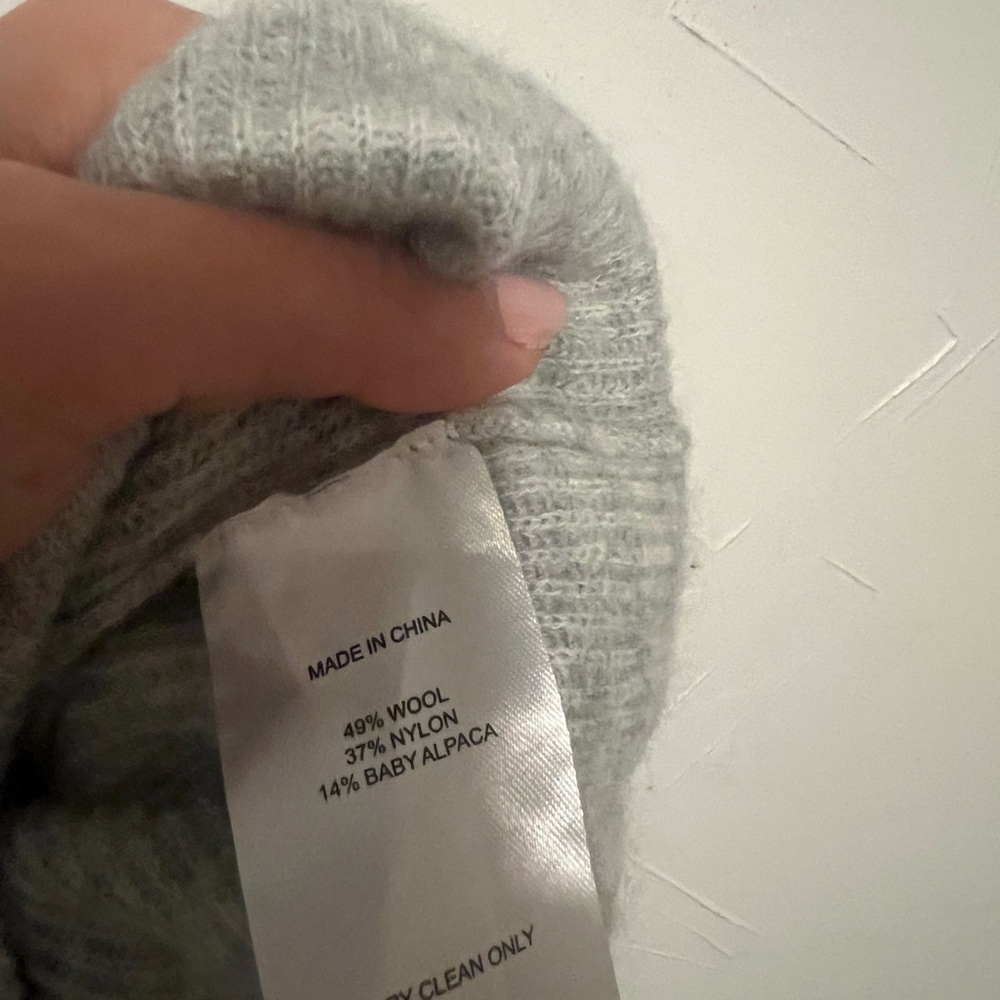Quince Baby Alpaca Cardigan Light Gray Size Large Ribbed with Pointelle Detail - Picture 9 of 10